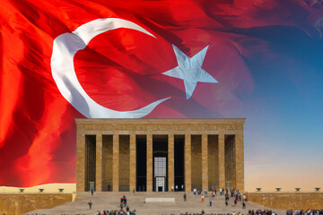 Anitkabir and Turkish Flag. 29 october or 19 may concept background photo