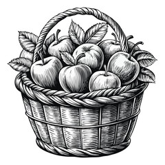 Fototapeta premium Vintage Apple Basket Illustration,Hand Drawn Fruit Engraving Design, apple basket,apple basket Vector Illustration,apple basket vector,apple basket design,apple basket concept,apple basket cartoon,