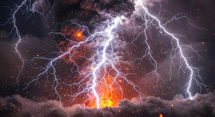 噴煙の中に走る火山雷の閃光