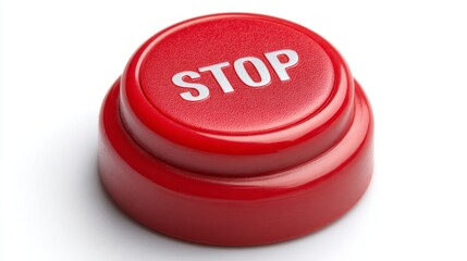 A round, bright red stop button draws the eye with its bold design. This safety feature symbolizes the importance of caution and attention in various situations.