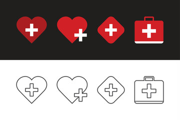 Medical health care fill icon set thin line art vector