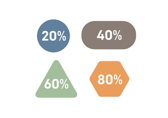 Four colored geometric shapes each containing a percentage