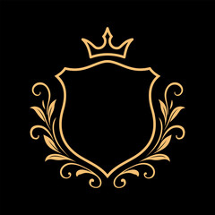 Shield with Crown and Flourish