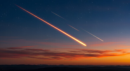 夕暮れの空を駆ける火球