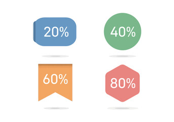 Four colorful percentage icons blue 20 green 40 orange 60 and coral 80 each with a subtle shadow beneath
