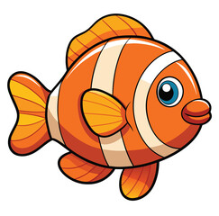 Cute Orange Clownfish Cartoon Vector Art