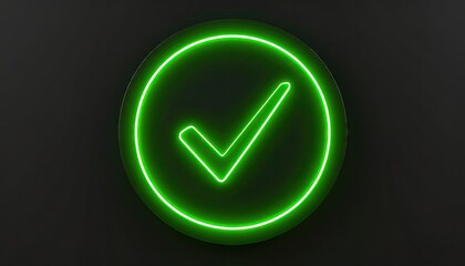 Glowing Green Neon Check Mark Icon in Circle