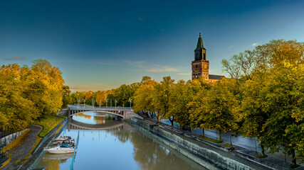 Turku Cathedral and Aurajoki River During Autumn in Finland