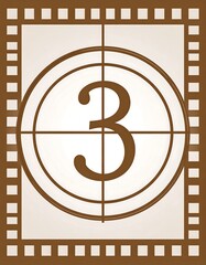 Film countdown The number "3" inside a classic frame