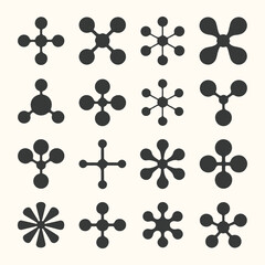 Fototapeta premium Vector art of a collection of abstract, stylized molecular or atomic symbols in black on a light cream background