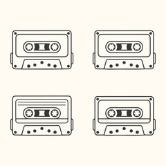 Obraz premium Vector art of four retro cassette tapes arranged in a grid, isolated on a light background