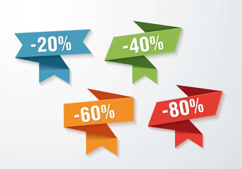Sale icons of 20 40 60 and 80 percent discounts