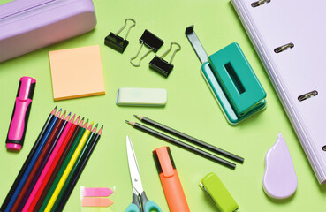 Back to school concept, colors and accessories.	