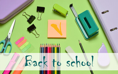 Back to school concept, colors and material.