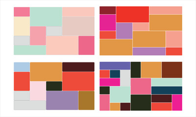 Colorful Rectangular Blocks Arranged in Four Patterns With Varying Color Schemes