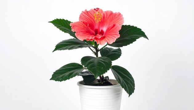 Hibiscus syriacus in Pot on white background