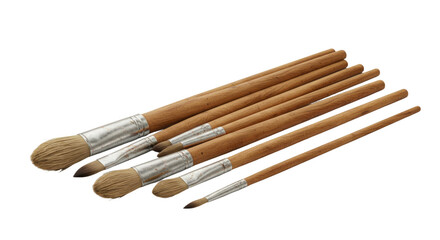 Fototapeta premium Set of natural wood paintbrushes with soft bristles isolated on white background, perfect for artists and painters