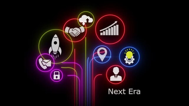 Next Era Future Innovation, Digital Transformation, Technology Progress, and Global Business Growth Concept Background,with 4k video animation.