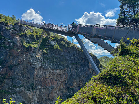 V&oslash;ringsfossen Viewing Bridge Above Deep Canyon, Hardanger, Norway