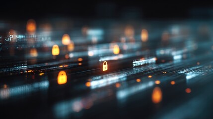 A visual representation of digital security, featuring glowing padlocks amidst streams of data, symbolizing encryption and protection of information.