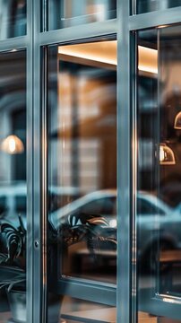 A parking meter sits in front of a building, providing urban infrastructure