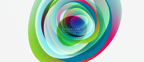 Obraz premium Abstract colorful layers forming circular design. Vibrant hues blend, creating dynamic visual effect. Modern background element.