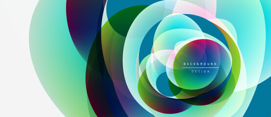 Fototapeta premium Abstract layers create vibrant circular design. Colors blend, forming dynamic visual experience. Modern, flowing composition.