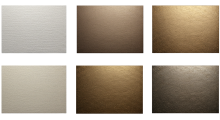 Set of six gold and beige textured paper backgrounds with metallic shimmer perfect for luxury designs and elegant presentations