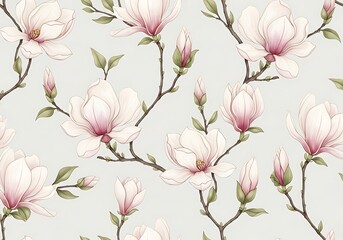 Elegant arrangement of magnolia flowers and buds, delicate botanical art