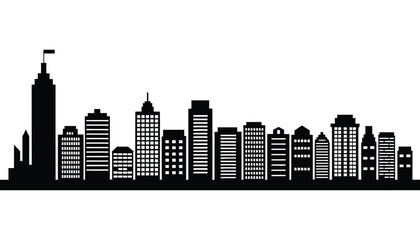 Fototapeta premium Urban city skyline vector silhouette illustration with downtown skyscrapers and architecture