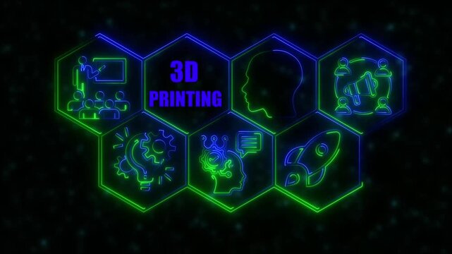 Neon Outline Icons for 3d Printing and Business Concepts on Starry Night Sky Keywords: sale, grand sale, promotion, marketing, business, commerce, deal, offer, discount, savings, bargain, . 4k video