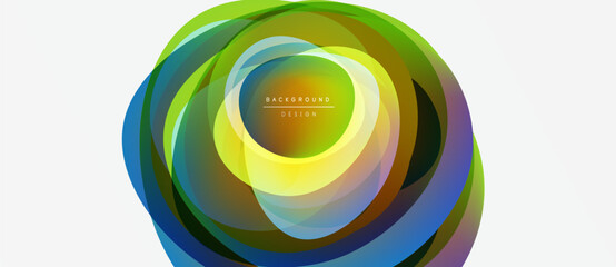 Fototapeta premium Abstract colorful layers form circular design. Bright hues blend, creating dynamic visual effect. Modern background element.