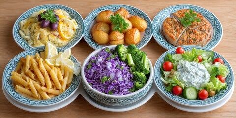 A potluck lunch in an office with dishes from around the world