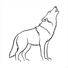 Howling Wolf Silhouette. Wild Animal Line Art Illustration