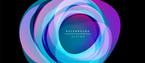 Abstract colorful layers create circular design. Vibrant gradients blend, forming dynamic visual effect. Modern background element.