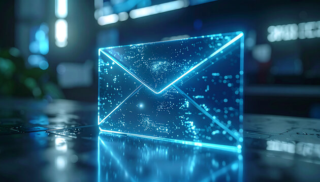 Digital Communication: A captivating digital depiction of an illuminated envelope, its luminous form glowing with lines, evoking the essence of email, technology and the exchange of ideas. - Powered by Adobe