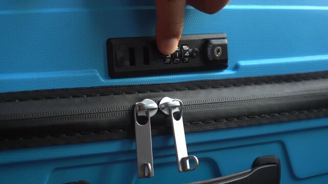Lock your suitcase with a security code before leaving - open your trolley case blue bag when returning from a plane trip - Airport baggage weight limits and security locks for personal belongings