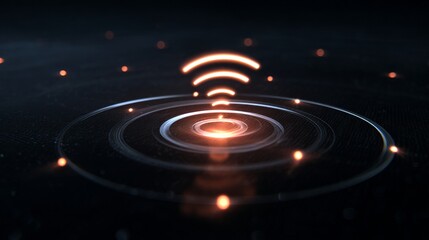 Fototapeta premium Futuristic glowing orange ripple pattern representing digital communication or data waves.