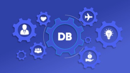 DB Database gears with business icons on blue background image photo