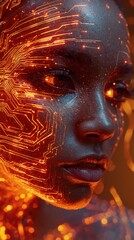 Suitable for futuristic technology concepts, virtual reality design, digital identity themes. Perfect for tech company marketing materials and science fiction book covers.