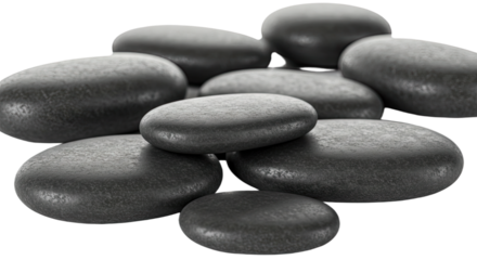 Smooth black spa stones arranged on white background for massage therapy and relaxation, perfect for wellness and spa themes