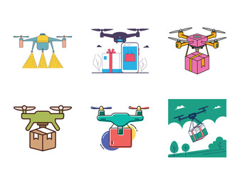 Fototapeta premium Drone Delivery and Logistics Services Automated Parcel Transportation UAV Carrying Packages for E-commerce