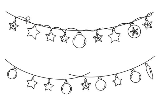 Charming hand drawn holiday lights featuring stars and festive ornaments create a whimsical winter celebration atmosphere.