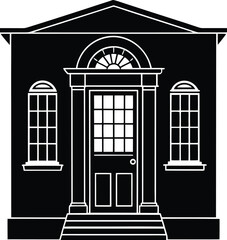 Elegant london townhouse with a classic black door illustration