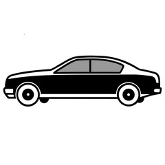 Fototapeta premium Stylized black sedan car silhouette with gray tinted windows and white accents