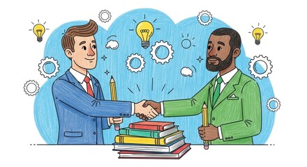 International knowledge sharing, educational collaboration and joint venture success concept hand