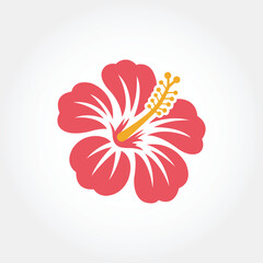 Red hibiscus flower icon with yellow stamen on white © Salam Shakil