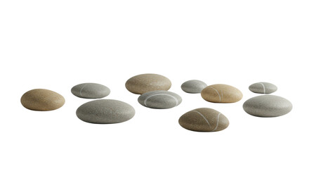 Smooth round pebbles and stones arranged on a black background, perfect for relaxation or spa themes
