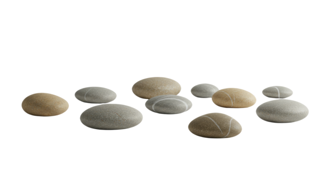 Smooth round pebbles and stones arranged on a black background, perfect for relaxation or spa themes