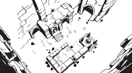 The Gloomy Dungeon. Hand drawn vector illustration	